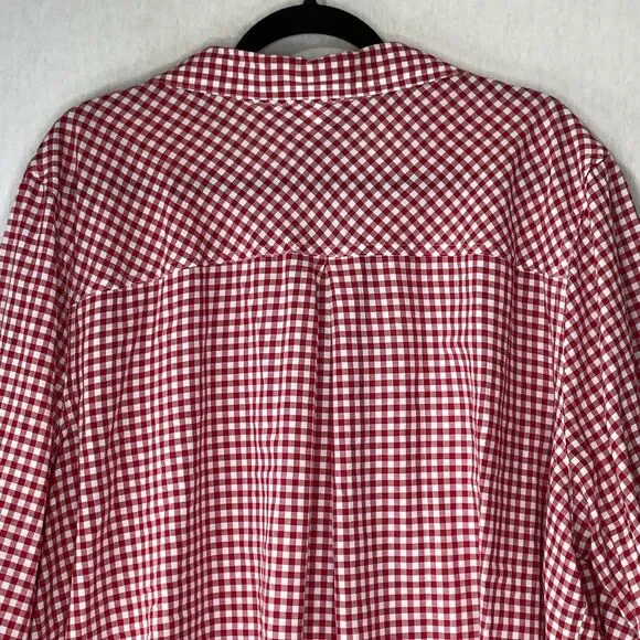 Catherines Plus Size Top Blouse Button Down 3X Red White Gingham Tabbed Sleeves - Picture 7 of 12